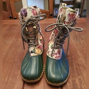 Floral Lace-Up Girl's Duck Boots Sz 3